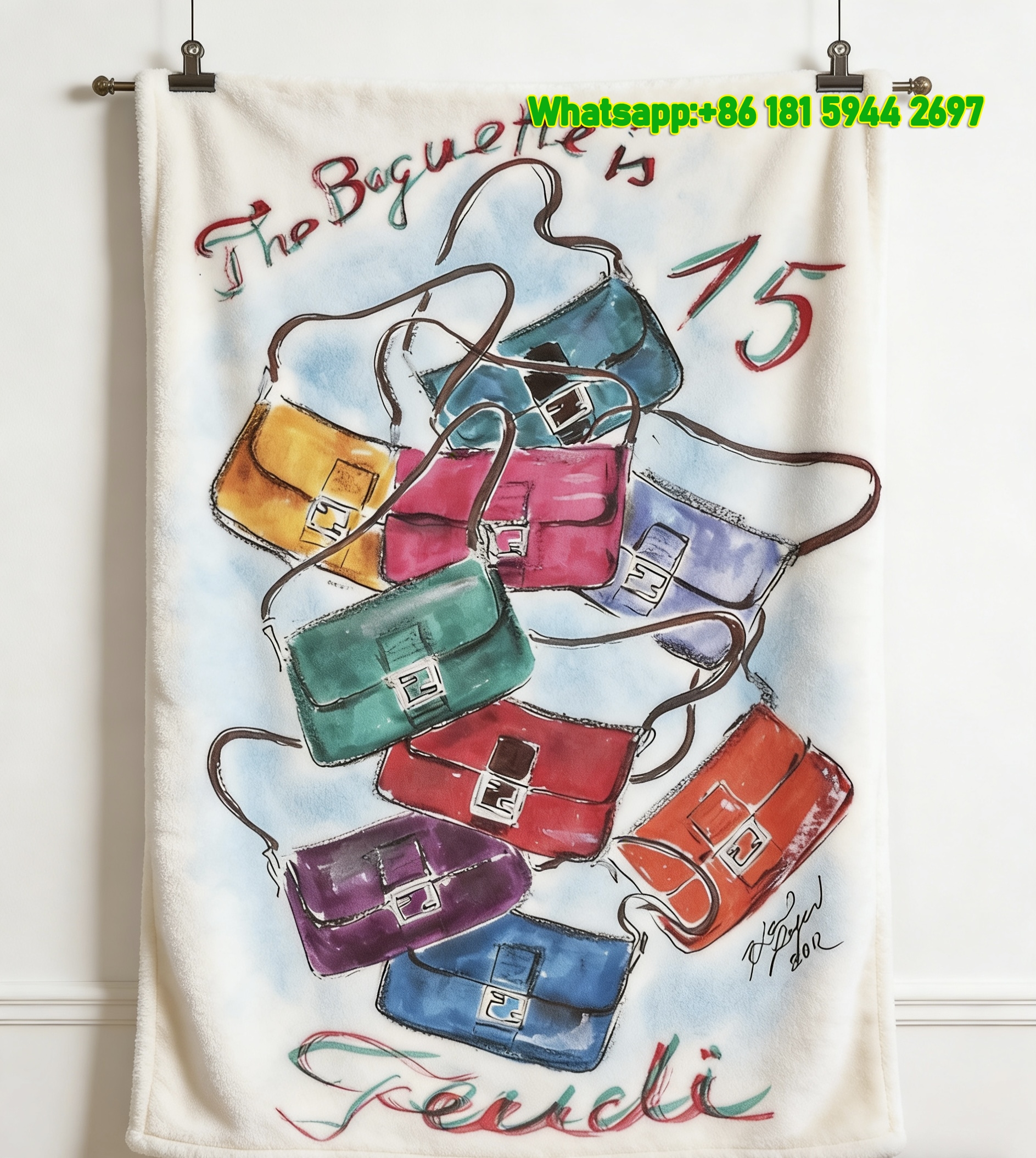 Fendi Colorful Baguette Bag 15th Anniversary Flannel Throw Blanket IMG_9612